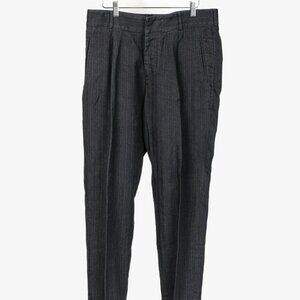 Dries Van Noten Cotton Linen Navy Pinstriped Pant